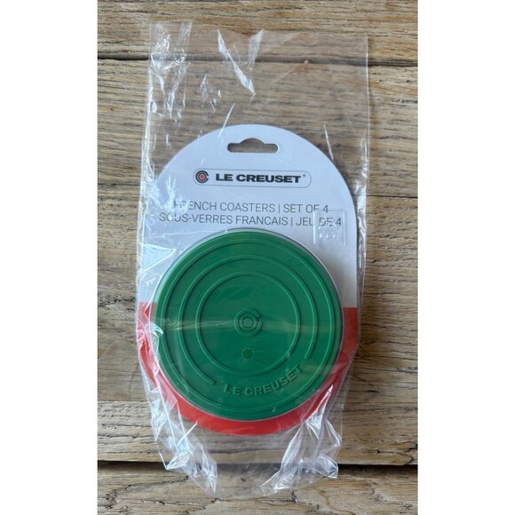 NEW Le Creuset French Silicone Coaster Set Bamboo Green, Set Of 4 - Picture 1 of 3